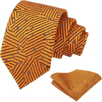 Alizeal Mens 8cm Irregular Patterned Necktie Novelty Party Wedding Business Tie and Hanky Set, Orange