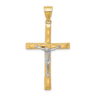 Diamond2Deal 10k Yellow Gold Rhodium Diamond-Cut Crucifix Pendant