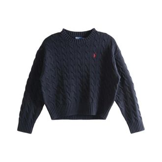 Polo Ralph Lauren Round-neck Knitwear, female, Blue, Size: S Cable-Knit Sweater