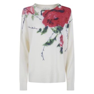 Blumarine Maglione a coste in lana e cashmere con stampa - - Knitwear - Donna - Beige - M