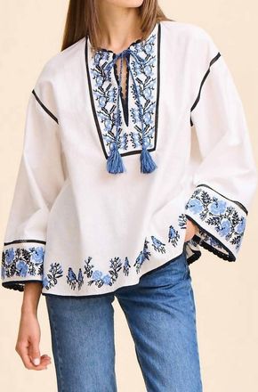 Mille Angelica Tassel Tie Top In Santorini Embroidery