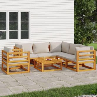 vidaXL Set Muebles De Jard&iacute;n 7 Pzas Madera Maciza Y Cojines Gris Claro Vidaxl