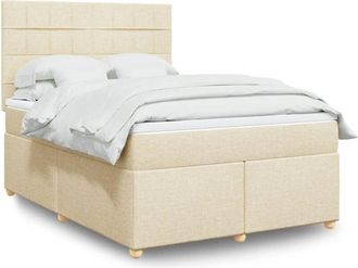 vidaXL Cama Box Spring Con Colch&oacute;n Tela Color Crema 160x200 Cm Vidaxl