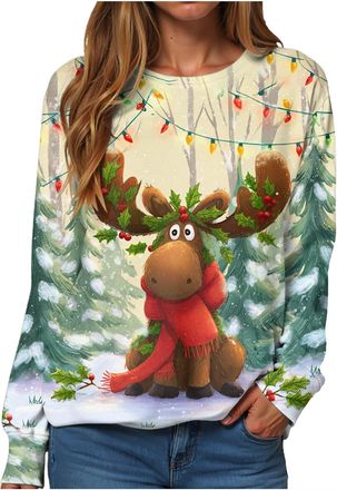 Generic Womens Christmas Sweatshirts Ladies Loose Fit Xmas Jumpers Pullover Tops Casual Long Sleeve Shirts Tunic Tops Womens Ugly Christmas Sweatshirts Loose 