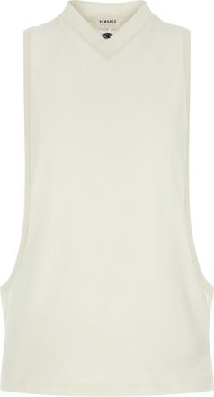Versace White V-Neck Ribbed Top