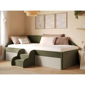 Flair Aviana Velvet Low Sleeper Bed with Beige Cord in Green | Size: Single