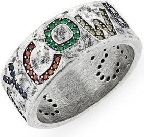 TwoJeys City Cowboys Multicolor Stone Band Ring in Silver at Nordstrom, Size 8.5