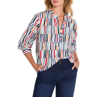 Nic+Zoe Broken Stripe Cotton Top in Blue Multi at Nordstrom, Size Medium