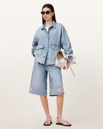 AllSaints Cotton Hettie Oversized Denim Shacket, Size: XS
