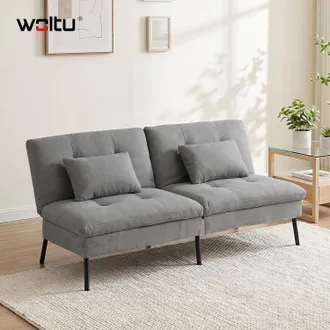 Woltu Woltu Divano Letto 2 Posti Divano In Tessuto Effetto Lino Con 2 Cuscini Per Soggiorno E Camera Da Letto Grigio Scuro