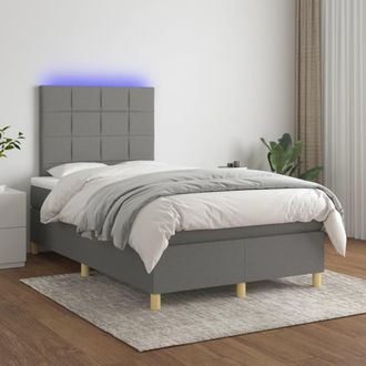 vidaXL Cama Box Spring Con Colch&oacute;n Y Led Tela Gris Oscuro 120x200 Cm Vidaxl