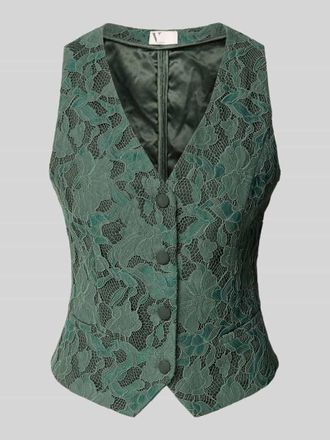 Vera Mont Regular Fit Weste mit Spitzenbesatz in Gruen, Gr&ouml;&szlig;e 34