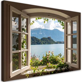 Feeby Impresi&oacute;n De Imagen, Vista Desde La Ventana De Las Monta&ntilde;as Y El Lago, 100x70