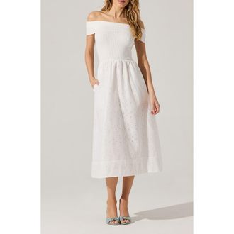 ASTR the Label Mixed Media Off the Shoulder Dress in White at Nordstrom Rack, Size Small