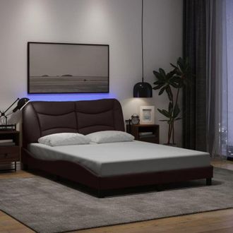 vidaXL Estructura Cama Con Led Sin Colch&oacute;n Marr&oacute;n Oscuro 140x190 Cm Vidaxl