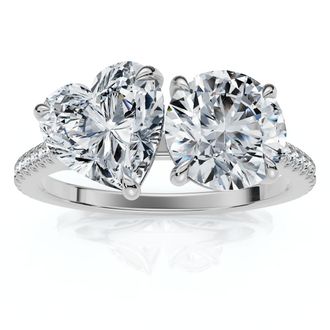 Pompeii3 2 1/10Ct Toi et Moi Heart and Round Diamond Ring 14k Gold or Platinum Lab Grown