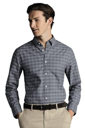 CHARLES TYRWHITT Slim Fit Button-Down Collar Washed Oxford Gingham Shirt in Flint Grey at Nordstrom, Size Xx-Large