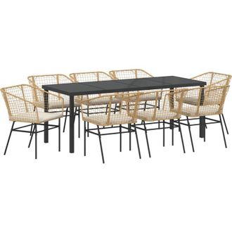 vidaXL Conjunto De Comedor De Jard&iacute;n 9 Pcs Marr&oacute;n Rat&aacute;n Sint&eacute;tico Vidaxl
