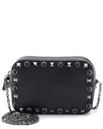 Valentino Black Leather Rolling Rockstud Camera Crossbody With Cabochons (Authentic Pre-Loved)
