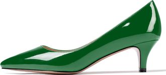 EDEFS Womens Pointed Toe Mid Heel Court Shoes Slip On Classic Office Dress Pumps Green EU37