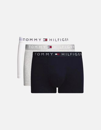 Tommy Hilfiger Mens 3-Pack TH Original Logo Boxer Trunks, Navy/White/Grey - Black - Size: 32/30/31