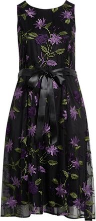 Tahari by ASL Floral Embroidered Sleeveless Midi Dress in Black Grape at Nordstrom, Size 18W