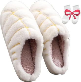 Generic Concha Slippers for Women - Cozy Mexican Bread Pantuflas with Memory Foam (White, M, Adult, Women, 9.5, Numeric Range, UK Footwear Size System, 10.5, 