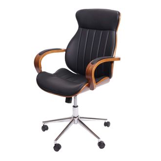 Hhg Nunca Usado] Silla De Oficina Hhg 333, Silla De Escritorio Silla Giratoria Silla Ejecutiva, Madera Curvada Aspecto Nogal Imitaci&oacute;n Cuero Mvg-certifica