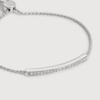 Monica Vinader Sterling Silver MV Linear Pav&eacute; Diamond Friendship Bracelet Lab Grown Diamond