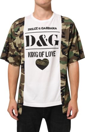 Dolce & Gabbana White Logo Camouflage Crew Neck Men T-Shirt