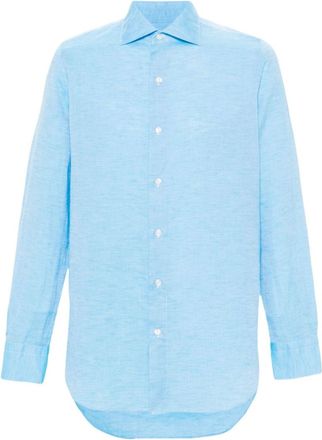 Finamore Sky Blue Cotton and linen blend shirt