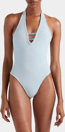 Hunza G Adriana Beaded One-Piece Swimsuit in Metallic Ice Blue at Nordstrom