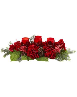 Nearly Natural Triple Hydrangea Red Candelabrum