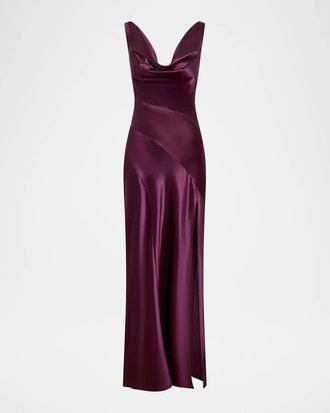 Nicholas Alfina Cowl-Neck Satin Maxi Dress