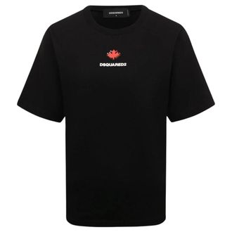 Dsquared2 Womens Pixel Leaf Logo Print Crew Neck Black T-shirt Cotton - Size X-Small
