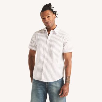 Nautica Mens Wrinkle Resistant Classic Fit Short-Sleeve Striped Shirt
