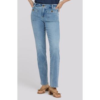 NYDJ Marilyn Round Patch Pocket Straight Leg Jeans in Mist Springs at Nordstrom, Size 12