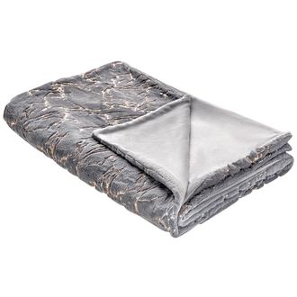 Beliani Colcha De Poli&eacute;ster Gris 130 X 180 Cm Manta Patr&oacute;n De M&aacute;rmol Sala De Estar Dormitorio Godavari