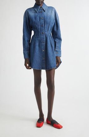 Givenchy Long Sleeve Denim Cocoon Mini Shirtdress in Medium Blue at Nordstrom, Size 10 Us