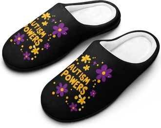 Generic Autisms Powers Flowers Slippers Men Winter Warm Cotton Anti-Slip Indoor Slip-Ons House Shoes