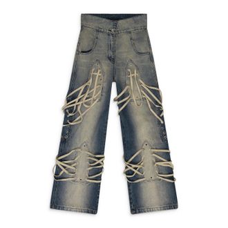 Who Decides War by Ev Bravado INDIGO LACED STAINED WIDE-LEG JEANS