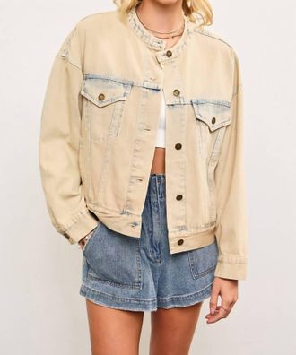 Mustard Seed Banded Collar Jacket In Sand Denim