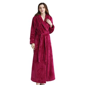 Generic Ladies Winter Warm Long Fleece Housecoat, Fleece Robe Women Extra Long Dressing Gown Comfortable Flannel Fuzzy Bathrobe With Pockets Sexy Slim Fit Nig