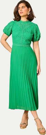 Oasis Lace Puff Sleeve Pleated Midi Dress in Bright Green at Nordstrom, Size 2