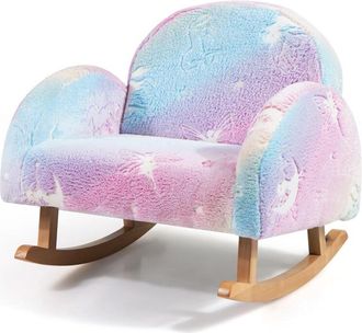 Costway Costway - Sedia Dondolo per Bambini da 3 a 5 Anni, Poltrona in Flanella con Gambe in legno, Motivi che si Illuminano al Buio, per Cameretta e