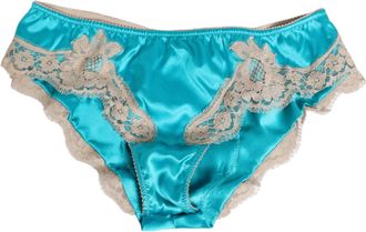 Dolce & Gabbana Blue Silk Satin Floral Lace Trim New Slip Womens Underwear