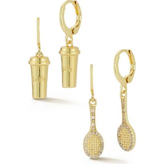 Glaze Jewelry Set of 2 Coffe & Tennis Drop Huggie Hoop Earrings in Gold at Nordstrom Rack