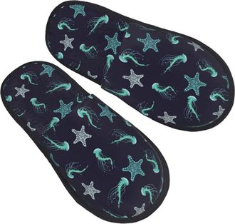 Generic Hotel Slippers Green Starfish Breathable Fuzzy Slippers Non-Slip Anti-Slide Slipper For Travel Hotel Guest Room M