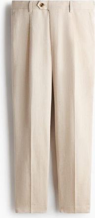 H&M Regular Fit Tailored Linen-blend Trousers in Beige at Nordstrom, Size 44