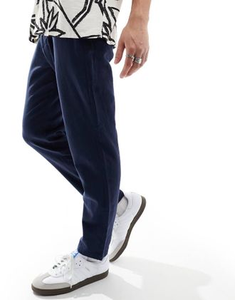 Selected Pantaloni slim affusolati blu navy in misto lino